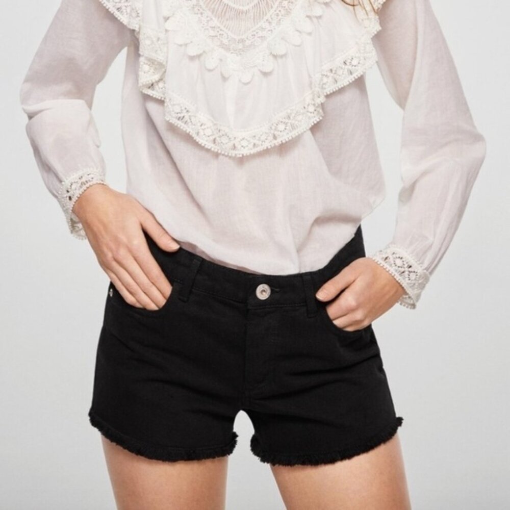 MANGO BLACK  CUTOFF SHORTS - 1